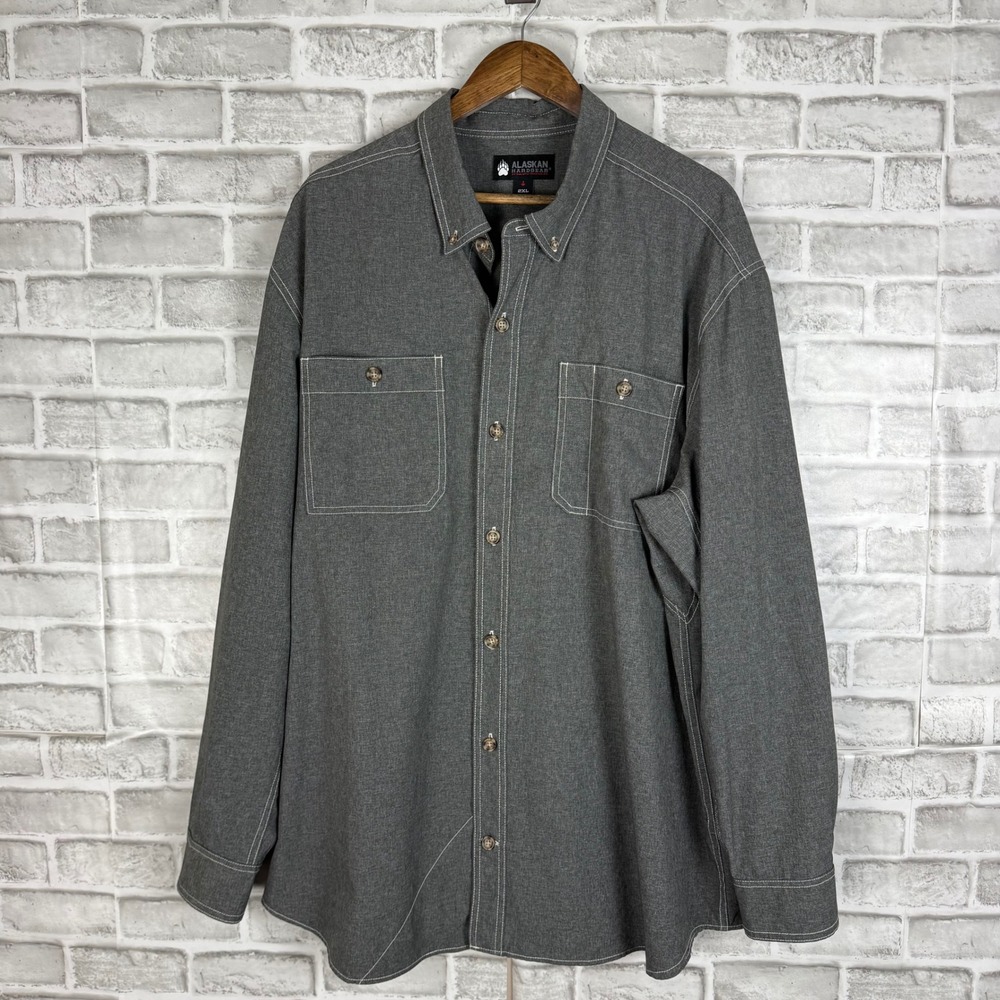 Alaskan Hardgear Duluth Trading Co Mens 2XL Gray Button Down Work Shirt Contrast